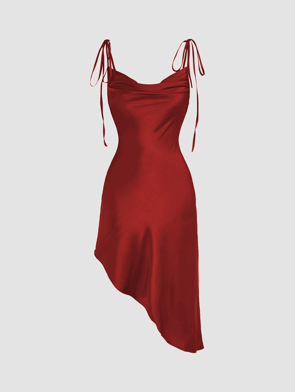 ZARA Sexy Cowl Neck Asymmetric Red Satin Spaghetti Strap Party Dress